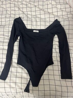 Aritzia Black Long-Sleeve Square Neck Bodysuit